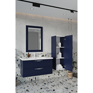 Erguvan Laci̇vert Demonte 100 Cm Banyo Dolabı Ayna Lavabo Boy Dolabı
