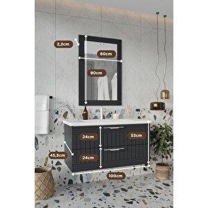 Erguvan Ant Demonte 100 Cm Banyo Dolabı Ayna Lavabo
