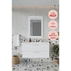 Erguvan Beyaz Demonte 100 Cm Banyo Dolabı Ayna Lavabo