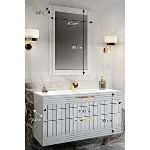 Erguvan Beyaz 100 Cm Banyo Dolabı Ayna Lavabo