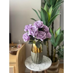Yapay Çiçek 7li Gül Demeti 40*30cm 1.kalite Büyükboy Li̇la