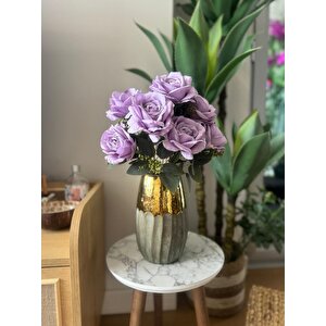 Yapay Çiçek 7li Gül Demeti 40*30cm 1.kalite Büyükboy Li̇la