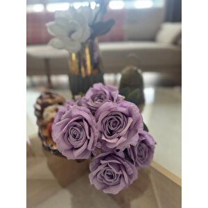 Yapay Çiçek 7li Gül Demeti 40*30cm 1.kalite Büyükboy Li̇la