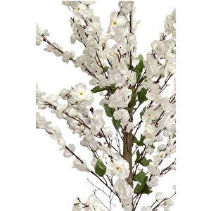 Yapay Ağaç Bahardalı Ağacı Beyaz Japon Kiraz Çiçeği Sakura Çiçeği 127x70cm Siyah Plastik Saksılı