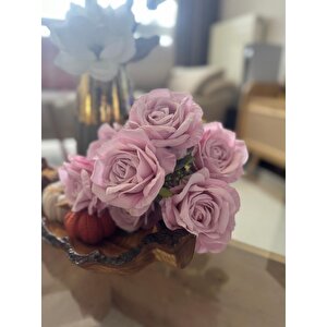 Yapay Çiçek 7li Gül Demeti 40*30cm 1.kalite Büyükboy Soft Li̇la