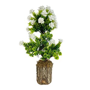 Bonsai Dekoratif Yapay Ağaç Beyaz Güllü Top Kafalı Bonzai 30cm