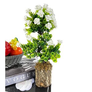 Bonsai Dekoratif Yapay Ağaç Beyaz Güllü Top Kafalı Bonzai 30cm