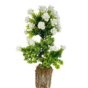 Bonsai Dekoratif Yapay Ağaç Beyaz Güllü Top Kafalı Bonzai 30cm