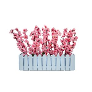 Yapay Çiçek Beyaz Çit Balkon Saksısı Pembe Bahardalı 55*20cm
