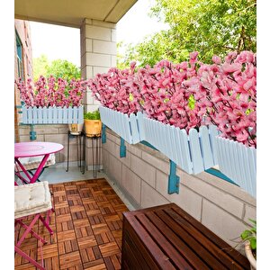 Yapay Çiçek Beyaz Çit Balkon Saksısı Pembe Bahardalı 55*20cm