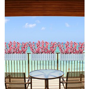 Yapay Çiçek Beyaz Çit Balkon Saksısı Pembe Bahardalı 55*20cm