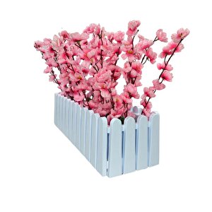 Yapay Çiçek Beyaz Çit Balkon Saksısı Pembe Bahardalı 55*20cm
