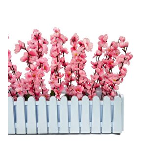Yapay Çiçek Beyaz Çit Balkon Saksısı Pembe Bahardalı 55*20cm
