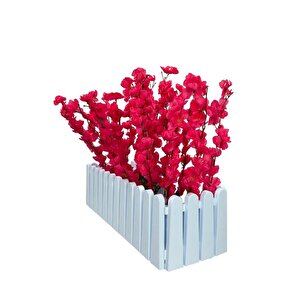 Yapay Çiçek Beyaz Çit Balkon Saksısı Fuşya Bahardalı 55*20cm