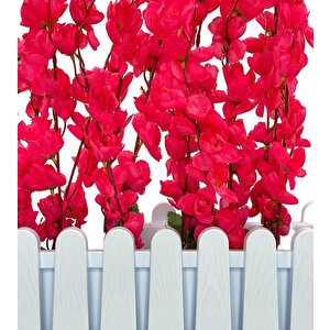 Yapay Çiçek Beyaz Çit Balkon Saksısı Fuşya Bahardalı 55*20cm