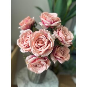 Yapay Çiçek 7li Gül Demeti 40*30cm 1.kalite Büyükboy Mercan Pembe