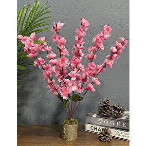 Yapay Çiçek Ahşap Kütük Saksılı Pembe Bahardalı Palmiye Ağacı Salon Bitkisi 50cm