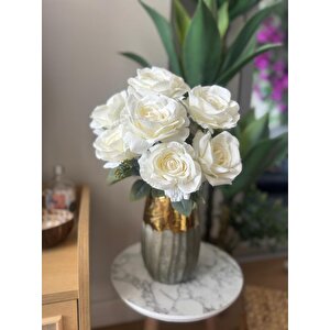 Yapay Çiçek 7li Gül Demeti 40*30cm 1.kalite Büyükboy Beyaz