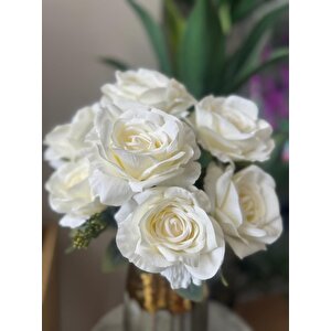 Yapay Çiçek 7li Gül Demeti 40*30cm 1.kalite Büyükboy Beyaz