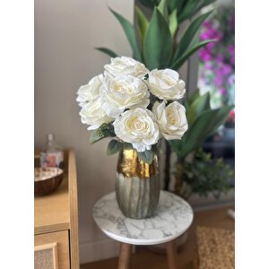 Yapay Çiçek 7li Gül Demeti 40*30cm 1.kalite Büyükboy Beyaz