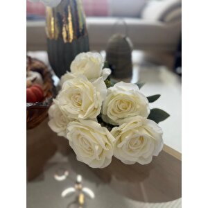 Yapay Çiçek 7li Gül Demeti 40*30cm 1.kalite Büyükboy Beyaz
