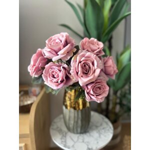 Yapay Çiçek 7li Gül Demeti 40*30cm 1.kalite Büyükboy Gülkurusu Pembe