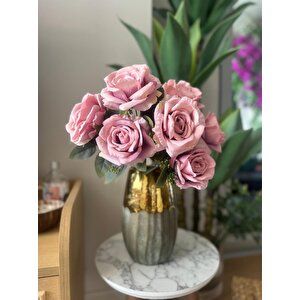 Yapay Çiçek 7li Gül Demeti 40*30cm 1.kalite Büyükboy Gülkurusu Pembe