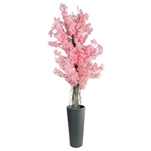 Yapay Ağaç Pembe Sakura Bahardalı Ağacı Siyah Uzun Kumsal Vazoda 200cm