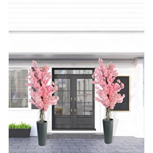 Yapay Ağaç Pembe Sakura Bahardalı Ağacı Siyah Uzun Kumsal Vazoda 200cm
