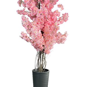Yapay Ağaç Pembe Sakura Bahardalı Ağacı Siyah Uzun Kumsal Vazoda 200cm