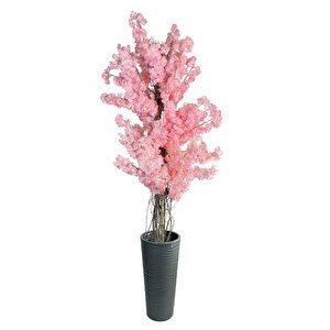 Yapay Ağaç Pembe Sakura Bahardalı Ağacı Siyah Uzun Kumsal Vazoda 200cm