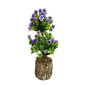 Bonsai Dekoratif Yapay Ağaç Mor Güllü Top Kafalı Bonzai 30cm