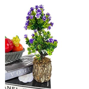 Bonsai Dekoratif Yapay Ağaç Mor Güllü Top Kafalı Bonzai 30cm