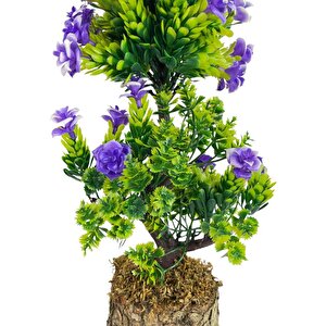 Bonsai Dekoratif Yapay Ağaç Mor Güllü Top Kafalı Bonzai 30cm