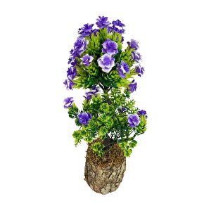 Bonsai Dekoratif Yapay Ağaç Mor Güllü Top Kafalı Bonzai 30cm