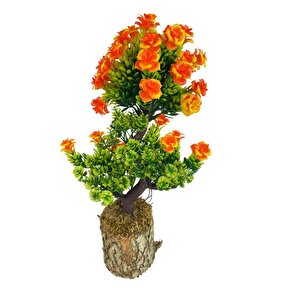 Bonsai Dekoratif Yapay Ağaç Turuncu Güllü Top Kafalı Bonzai 30cm