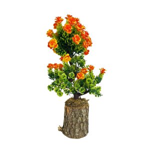 Bonsai Dekoratif Yapay Ağaç Turuncu Güllü Top Kafalı Bonzai 30cm