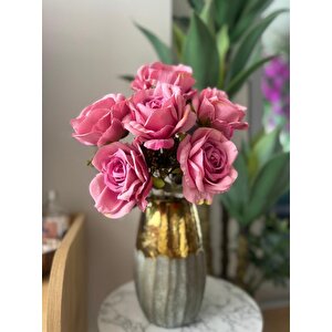 Yapay Çiçek 7li Gül Demeti 40*30cm 1.kalite Büyükboy Fuşya Pembe