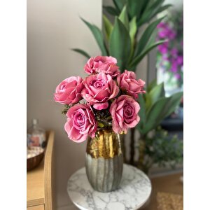 Yapay Çiçek 7li Gül Demeti 40*30cm 1.kalite Büyükboy Fuşya Pembe
