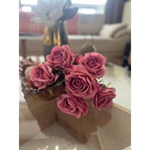 Yapay Çiçek 7li Gül Demeti 40*30cm 1.kalite Büyükboy Fuşya Pembe