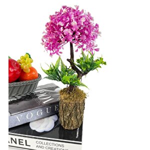 Bonsai Dekoratif Yapay Ağaç Yarım Top Kafalı Lila Bonzai 30cm