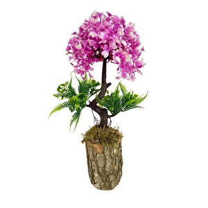Bonsai Dekoratif Yapay Ağaç Yarım Top Kafalı Lila Bonzai 30cm