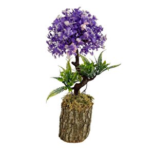 Bonsai Dekoratif Yapay Ağaç Yarım Top Kafalı Mor Bonzai 30cm