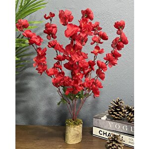 Yapay Çiçek Ahşap Kütük Saksılı Kırmızı Bahardalı Palmiye Ağacı Salon Bitkisi 50cm