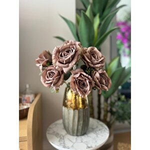 Yapay Çiçek 7li Gül Demeti 40*30cm 1.kalite Büyükboy  Kahverengi̇