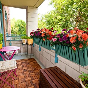 Yapay Çiçek Yeşil Çit Balkon Saksısı Renkli Açelya Çiçekli 55*20cm
