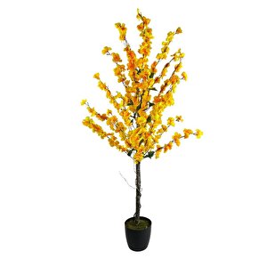 Yapay Ağaç Bahardalı Ağacı Sarı Japon Kiraz Çiçeği Sakura Çiçeği 127x70cm Siyah Plastik Saksılı