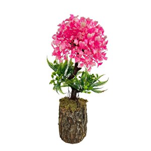 Bonsai Dekoratif Yapay Ağaç Yarım Top Kafalı Pembe Bonzai 30cm
