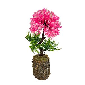 Bonsai Dekoratif Yapay Ağaç Yarım Top Kafalı Pembe Bonzai 30cm