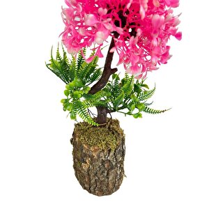 Bonsai Dekoratif Yapay Ağaç Yarım Top Kafalı Pembe Bonzai 30cm